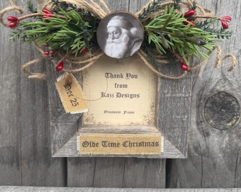 Cadre photo personnalisé ornement primitif rustique en bois de grange de Noël