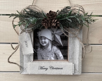 Cadre photo personnalisé pour décoration de Noël en bois de grange