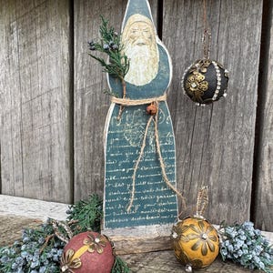 Santa on Stand with Ornaments Primitive Decor