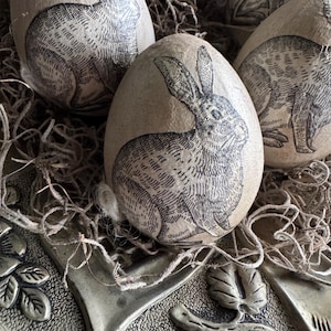 Primitive Hand Painted Decopaged Paper Mache Eggs Easter Set of 6