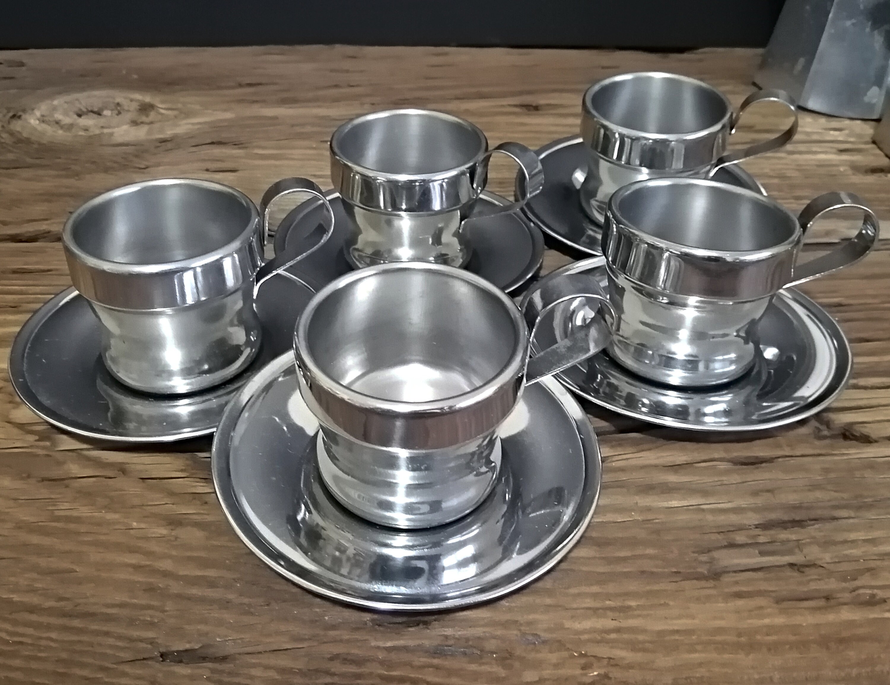 Stainless Steel Espresso Cups and Saucers Set of Five Retro Etsy