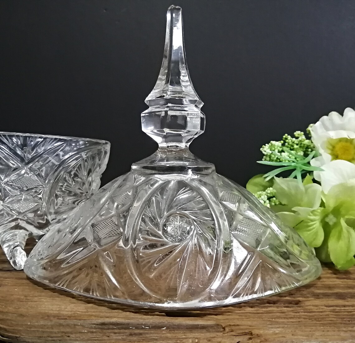 Cut Pinwheel Crystal Lidded Candy Dish Footed Crystal Dish Etsy