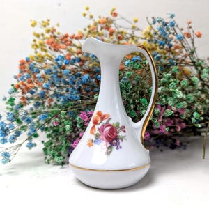 Small Porcelain Bud Vase ~ Pitcher Vase ~ Hand Painted Floral Design