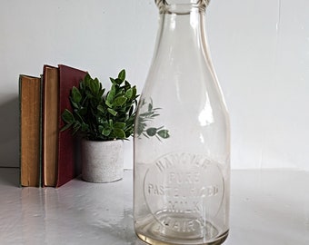 Jarra de leche de vidrio antigua - Lácteos de leche pasteurizada pura de Hannover