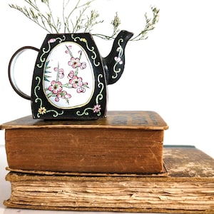 Miniature Brass & Enamel Cloisonné Teapot ~ Decorative Teapot Figurine ~ Bud Vase