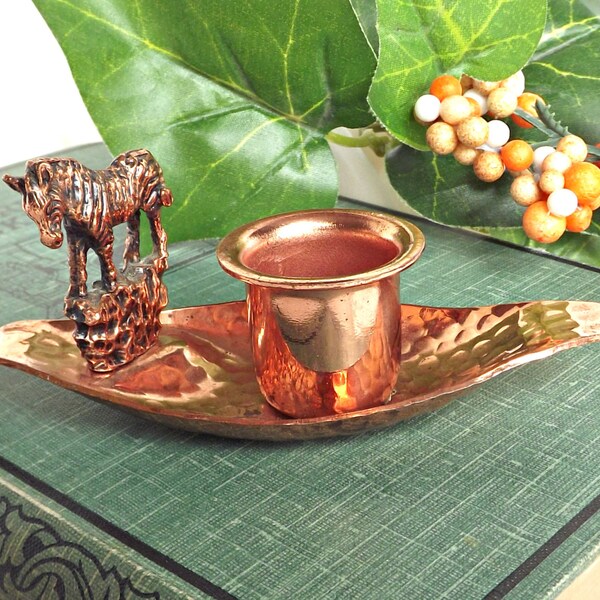 Delicate Succulent Copper Candle Holder, Hand Hammered Copper, Vintage Copper, Patina, Copper Candlestick Holder, Copper Zebra