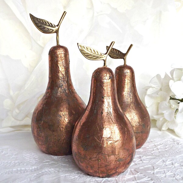 Copper Pear Set, Decorative Copper Pears, Home Decor, Hand Hammered Copper Pears, Retro Decor, Copper Craze