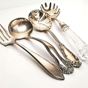 Mixed Silver Plated Serving Utensils ~ Set of Four ~ Holiday Tableware ~ Silverware