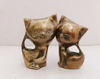 Brass Cat Figurines Pair ~ Retro Boho Décor