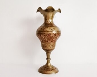 Etched Brass and Enamel Vase - Retro Bohemian Décor