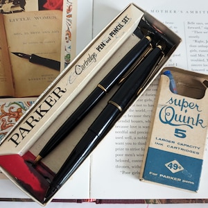 Rare stylo plume et crayon rétractable Parker 19 ~ Stylo à cartouche et crayon vintage