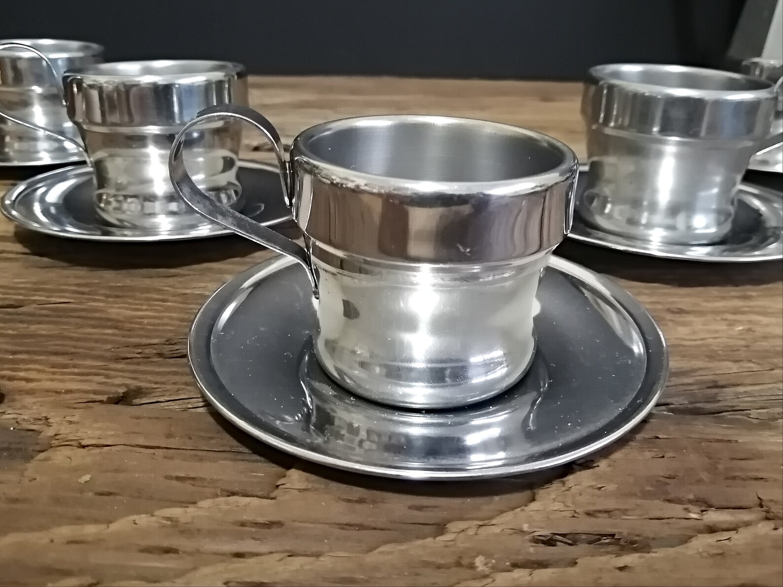 Stainless Steel Espresso Cups and Saucers Set of Five Retro Etsy