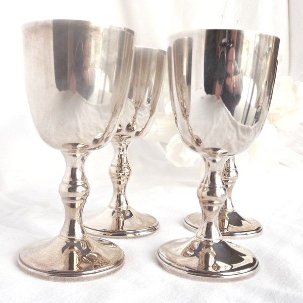 Silver Plated Wine Goblets, Vintage Wine Goblets, Vintage Dining, Home Decor, Vintage Silver Plated Goblets, Antique Dining