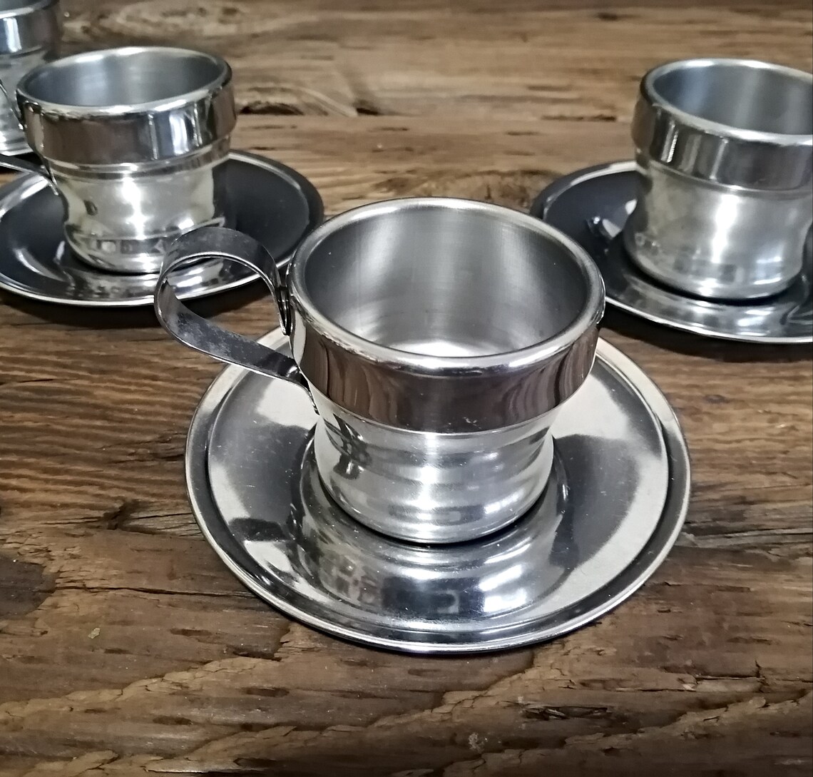 Stainless Steel Espresso Cups and Saucers Set of Five Retro Etsy