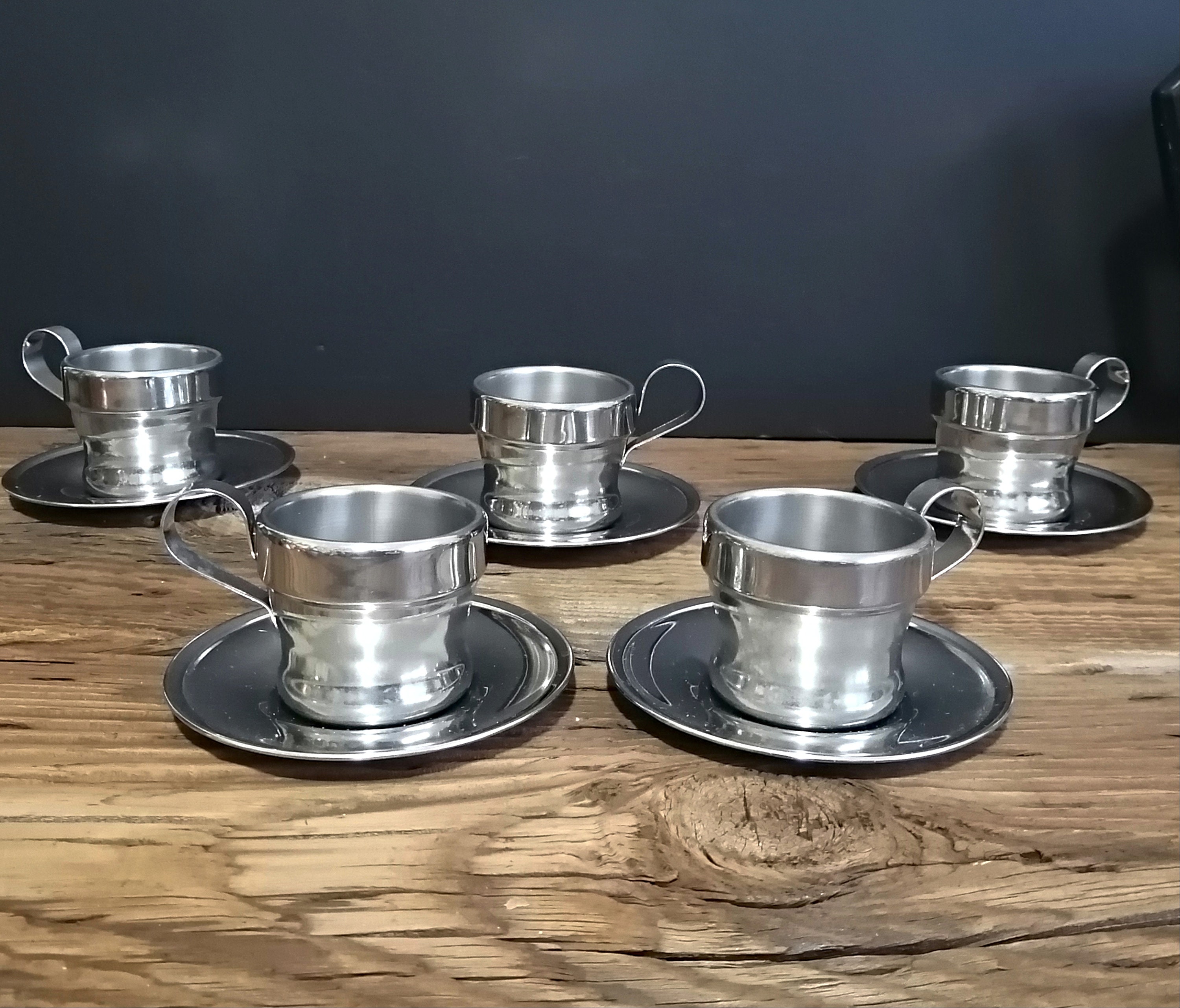 Stainless Steel Espresso Cups and Saucers Set of Five Retro Etsy