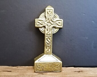 Brass Celtic Cross, Standing Figurine, Made in Ireland, Gaelic, Gothic Home Décor, Decorative Irish Cross