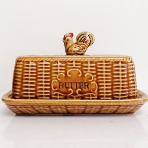 Vintage Ceramic Butter Dish ~ Made in Japan ~ Basket weave Wicker Design