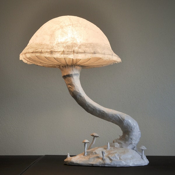 Paper Mache Mushroom Lamp, Light Sculpture, Handmade Lamp, Nature, Fungus, Fantasy, Whimsical, Plant, OOAK, Unique Table Light