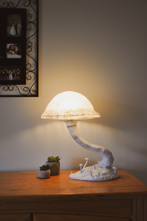 Paper Mache Mushroom Lamp Light Sculpture Handmade Lamp Nature