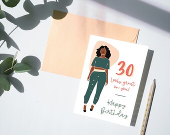 30th Birthday Card | African American Woman Birthday Card | Black Woman Birthday Card | Birthday Card for Her | 4.25” x 5.5” Card