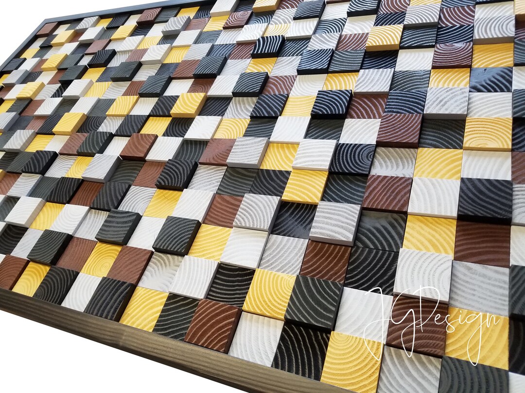 Mosaic Wall Art Hand Painted Reclaimed Wood Wall Decor CAUTION ABSTRACT ...