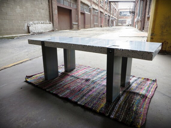 Concrete Recycled Glass Coffee Table Wood Frame Furniture Home