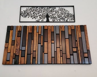 Modern Geometric Wooden Wall Art - Black & Gray - Abstract Art - Wall Decor - ASHTON