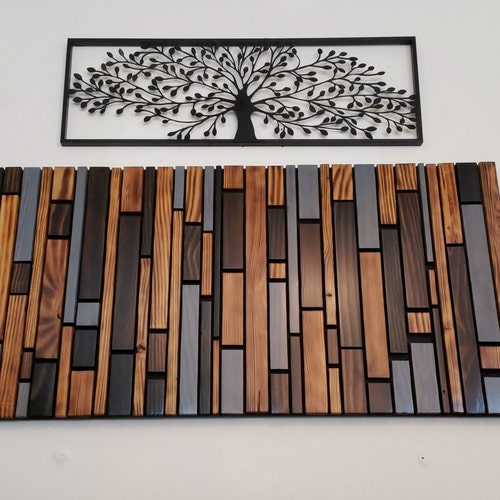 Modern Geometric Wood Wall Art Black & Gray Reclaimed Etsy
