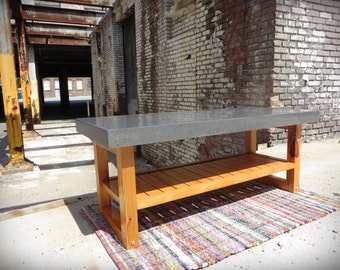 Battleship Gray Concrete Coffee Table - Wood Frame & Shelf- Home Decor - Furniture - JOSEPHINE