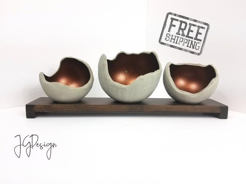 Copper Concrete Bowl Air Plant Holder Candle Holder Smudge Bowl Ring Dish Wedding Gift Desk Decor Catchall Trinket Dish image 1