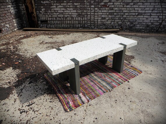 Concrete Recycled Glass Coffee Table Wood Frame Furniture Home