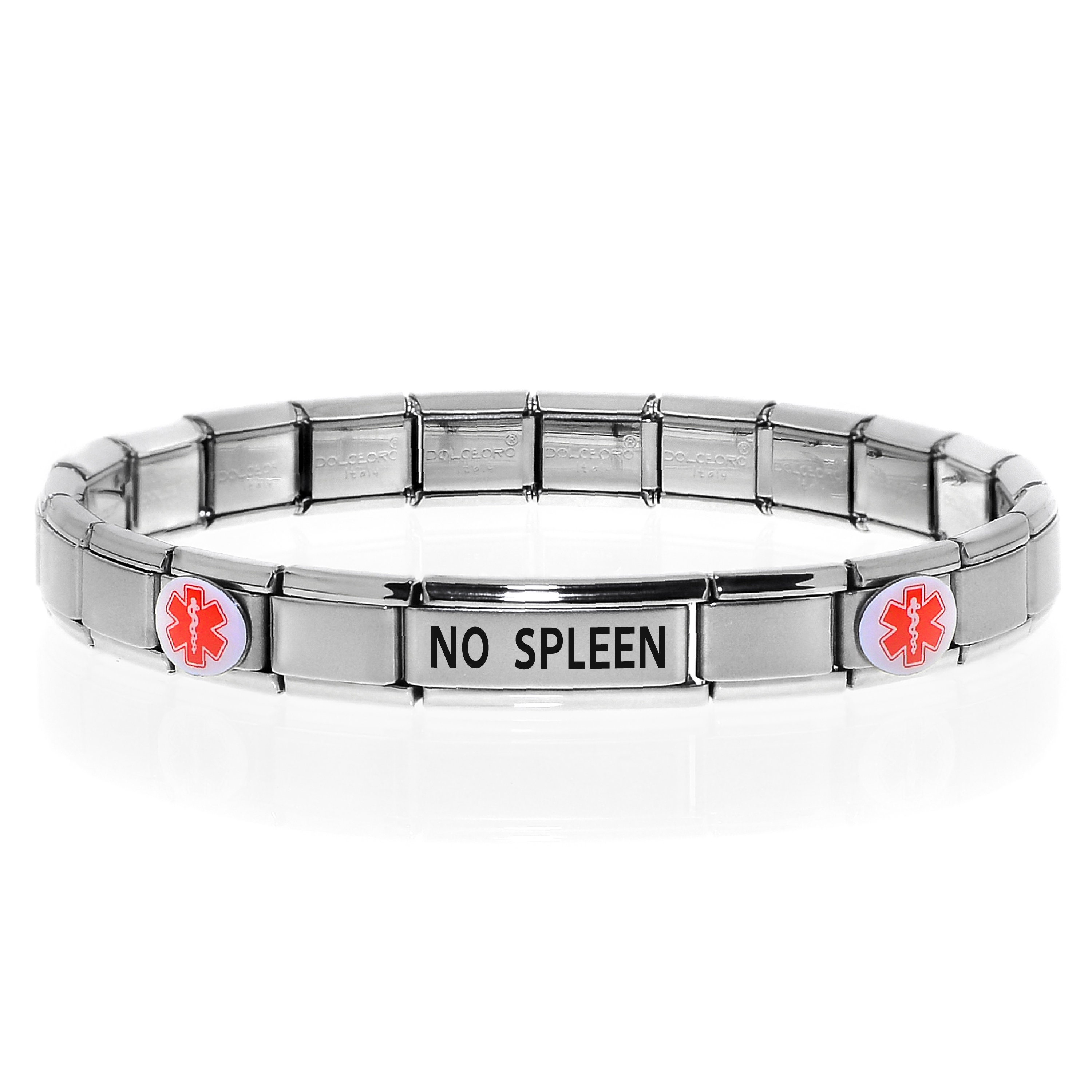 NO SPLEEN Medical Alert ID Charm Bracelet Dolceoro Italian Modular