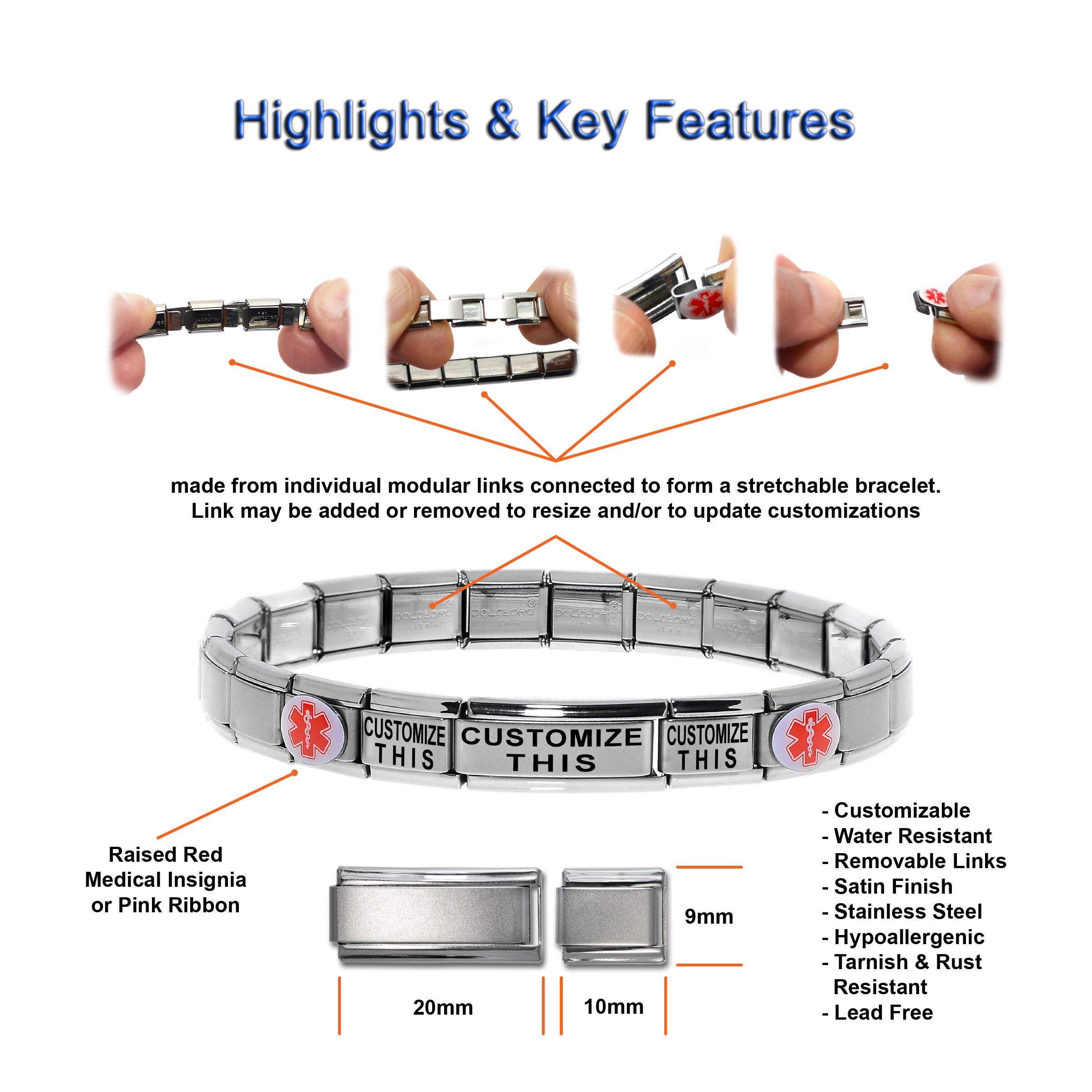 YOTHIWAD Stainless Steel Medical Alert Bracelet For Men - Free Laser Engraving, Adjustable, Hypoallergenic