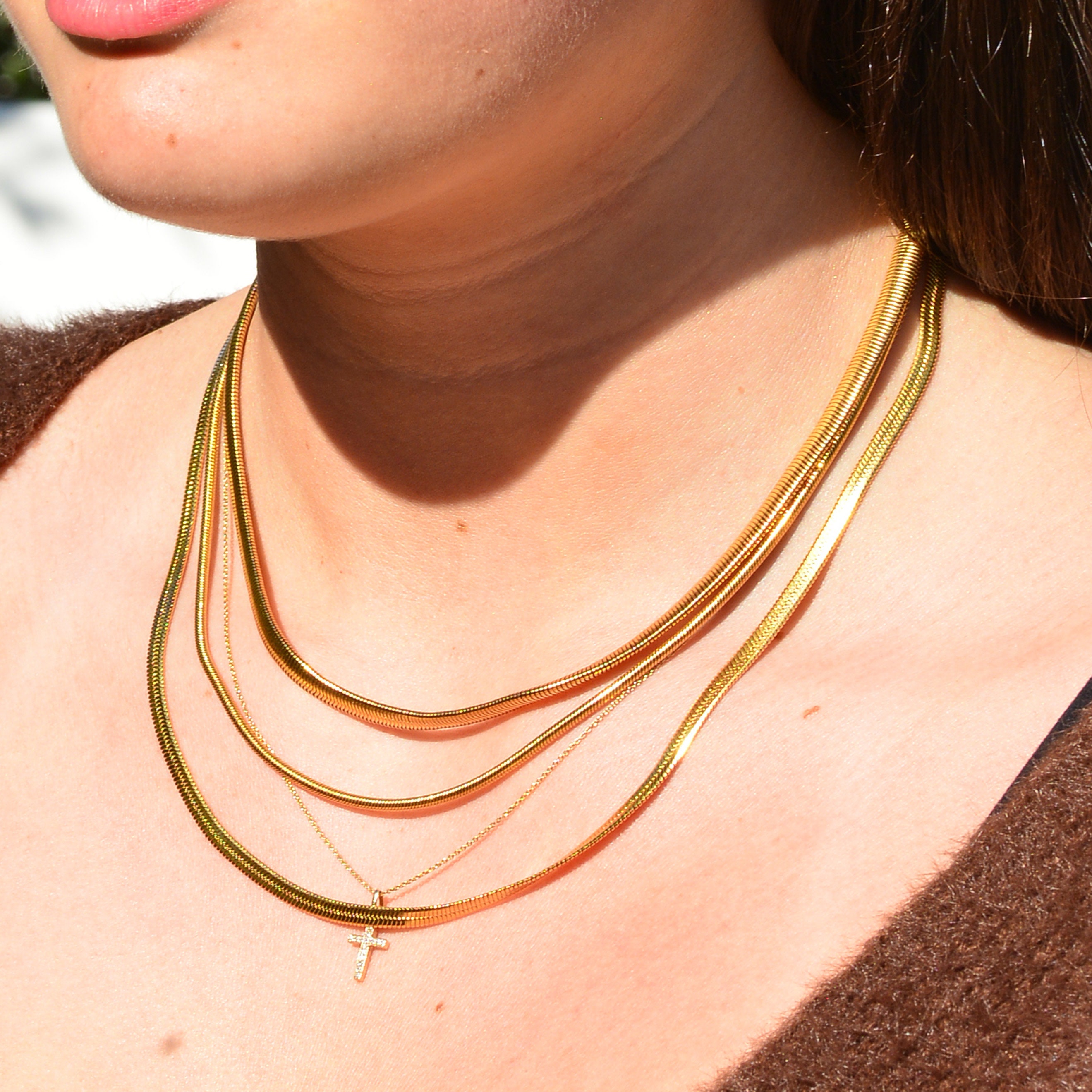 ★HARANG★ HR 345N_Herringbone Snake Chain Necklace (Thick) 8mm Gold Herringbone Snake Thick Chain. Choker Necklace