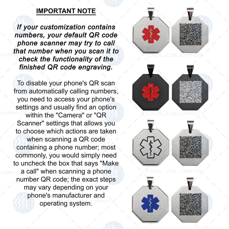 Medical ID Necklace for Her-Him - 2mm Thick Stainless Steel Alert Tag. Customize with QR up to 150 characters, or 5 lines, 80 characters image 3