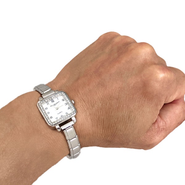 Dolceoro Satin Matte 9mm Italian Starter Charm Bracelet, Starting At 18 Links For 6" Wrist Size - Other Options For Larger Sizes With Ctomization, Interlocking Stainless Steel Modular Links