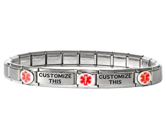 Customizable Medical Alert Bracelet, Emergency Contact, Allergy & Meds—Personalized Medical Id Charm Link Bracelet for Women, Men, or Kids