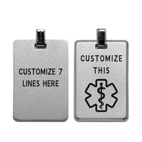 Medical ID Necklace for Her-Him, 2mm Thick Stainless Steel Alert Tag in 4 Colors. Customize Multiple lines + QR Code + Select Chain