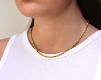 Rope Chain Necklace by Ezjustable™ 3mm or 2mm in Yellow or White Gold color, adjustable lengths Stainless Steel Jewelry