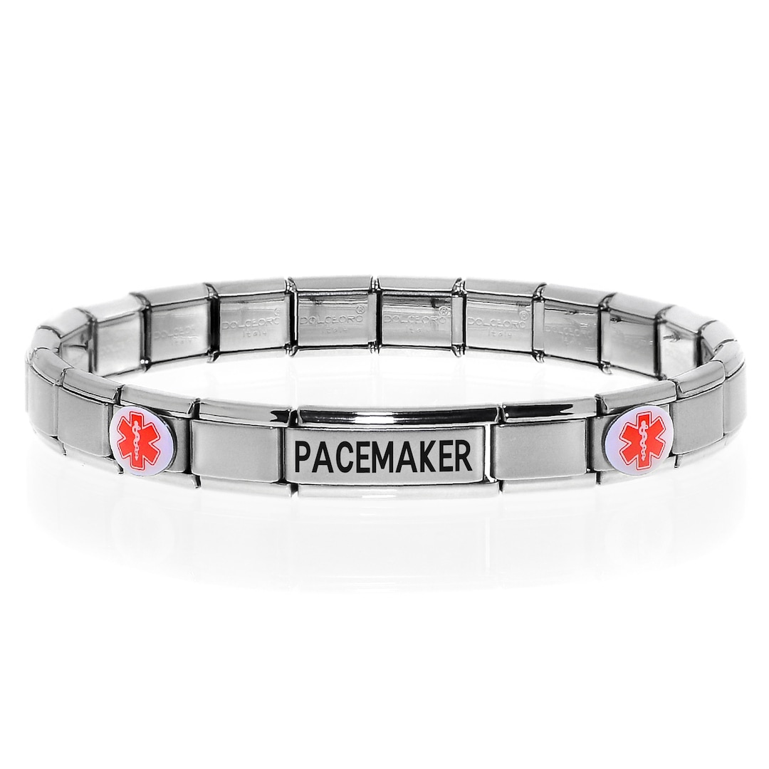 PACEMAKER Medical Alert ID Charm Bracelet, Heart Patients Dolceoro  Italian Modular Style Sizable Stretchable for Women, Men, Kids