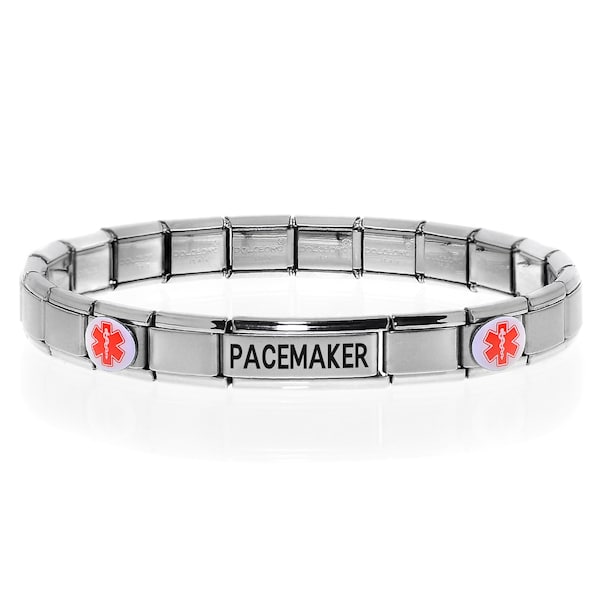 PACEMAKER  - Medical Alert ID Charm Bracelet, Heart Patients - Dolceoro Italian Modular Style - Sizable Stretchable for Women, Men, Kids