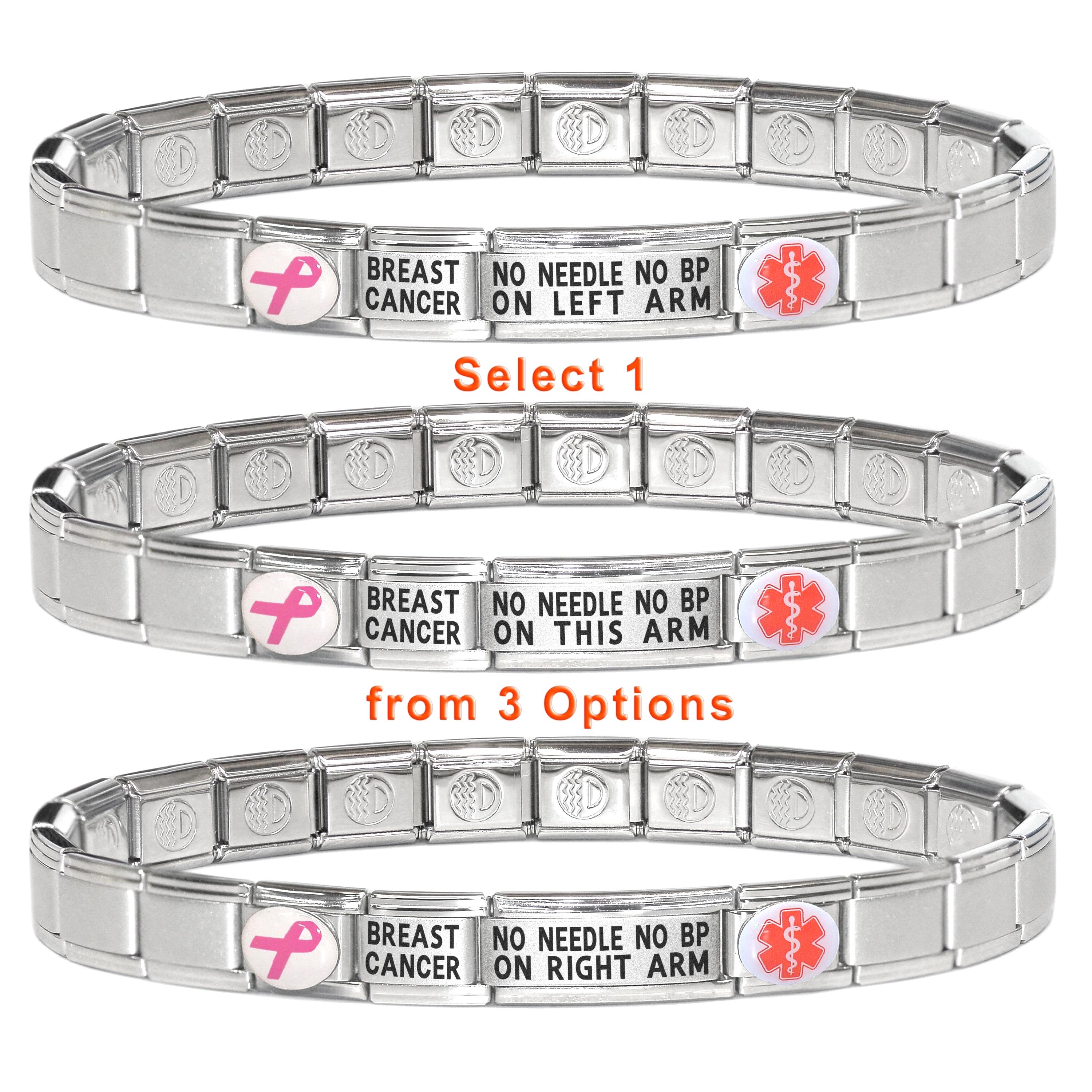 Breast Cancer No Needle No BP on Arm, Stainless Steel Medical Alert ID…