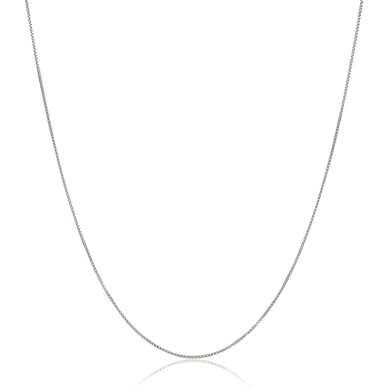May include: A silver chain necklace with a box chain style.