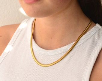 5mm Herringbone Necklace by Ezjustable™, 16"-19” Flex Snake Chain in Yellow or White Gold color, adjustable lengths Stainless Steel Jewelry