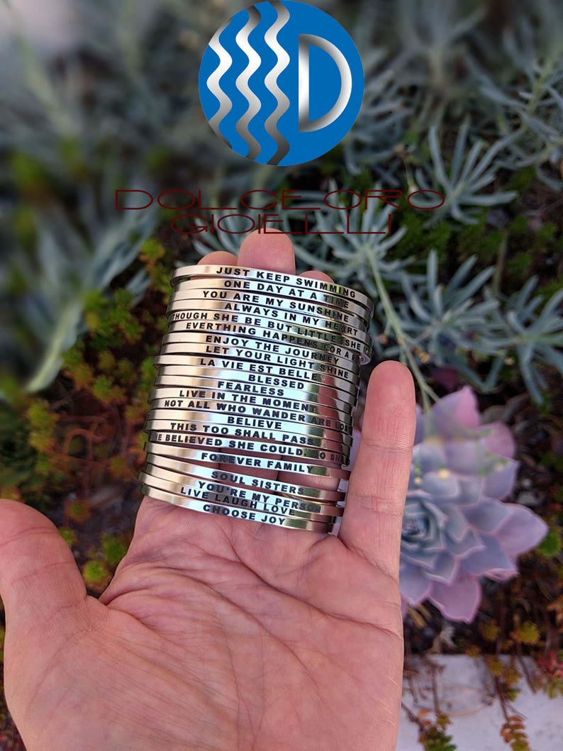 Dolceoro ONE Day At A TIME - Inspirational Mantra Cuff Bracelet Jewelry 3mm Wide Shiny 316l Surgical Stainless Steel