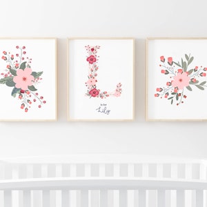Nursery Prints, floral Nursery Prints, Custom Girls Nursery Print, Nursery Prints set, Floral Nursery Decor, Girls Room Print Set.