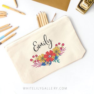 Personalized pencil case, Custom Pencil Case, pencil case kids, Zipper pouch, Pencil Pouch, Floral Pencil Case, Pencil Case large,Name pouch