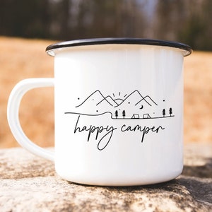 Happy Camper mug, Enamel mug,Camp mug,Camping Mug,Custom Mug,Personalized Mug,Metal Mug,Christmas mug,Camping Gifts,Mug For him,Name mug.