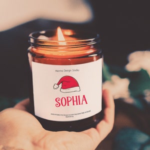 Christmas Candle, Custom candle for Christmas, Santa hat candle, Stocking stuffer gifts, custom name candles, Scented candles, soy candle.