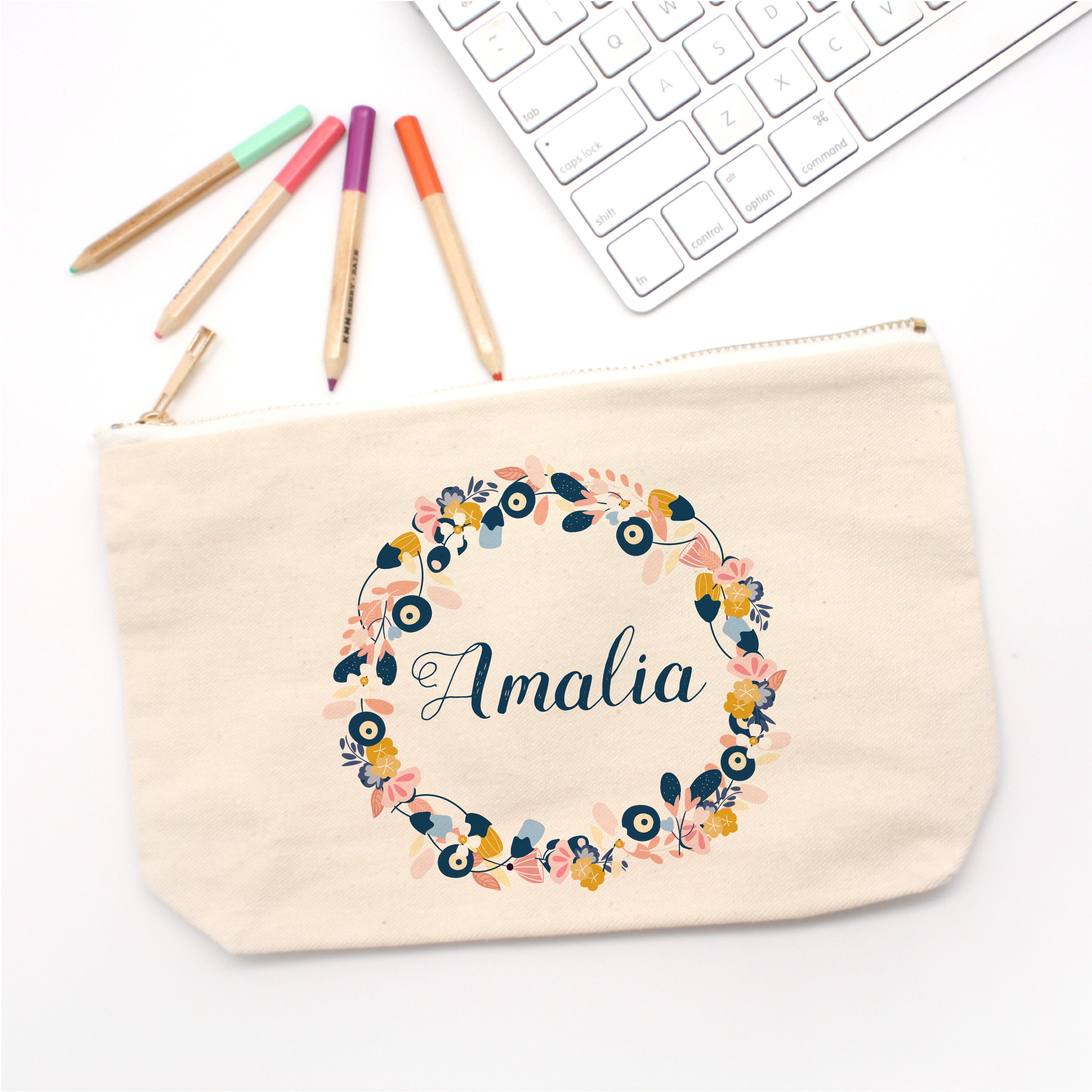 Personalized pencil case Custom Pencil Case pencil case kids Zipper pouch Pencil Pouch Floral Pencil Case Pencil Case large Monogram Etsy